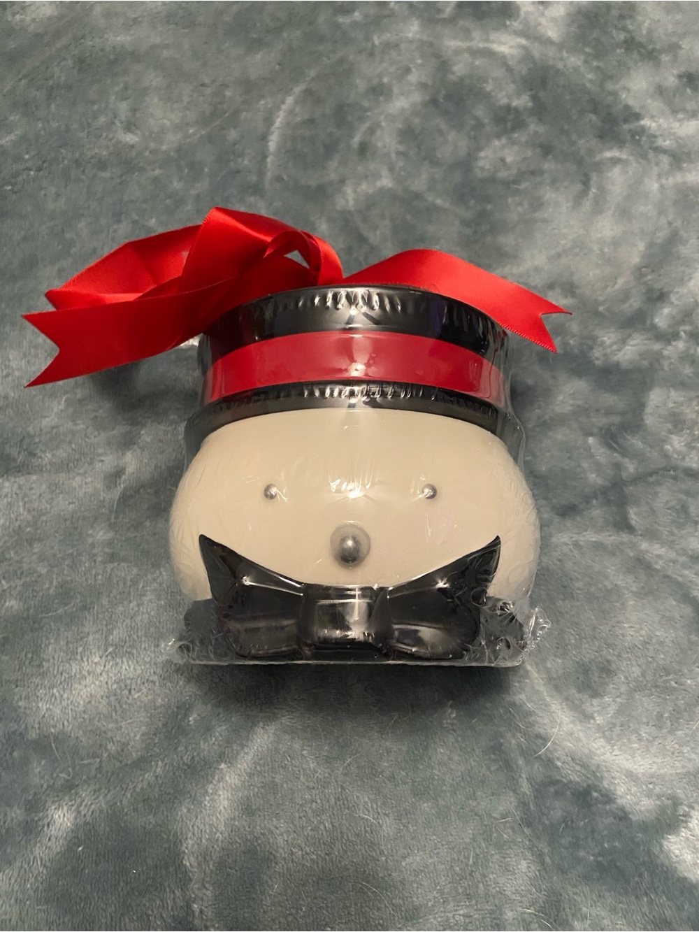 Yankee Candle White Snowman Jar with Red Ribbon and Black Bow